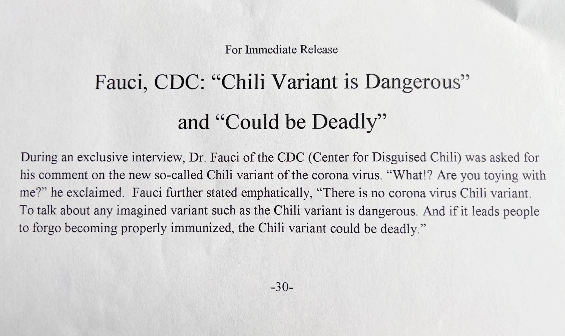 2021: An official press release from the DCD (Center for Disguised Chili) denies the rumored Chii Varient.